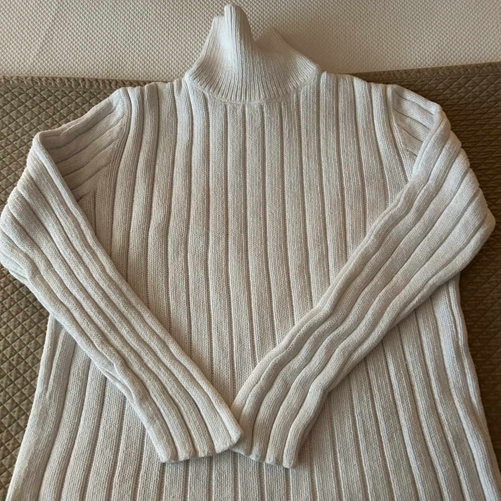 Ralph Lauren Purple Label Cream Ribbed Turtleneck Sweater